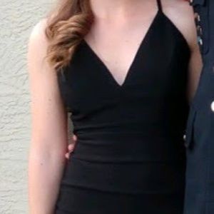 Black prom dress- lace open back